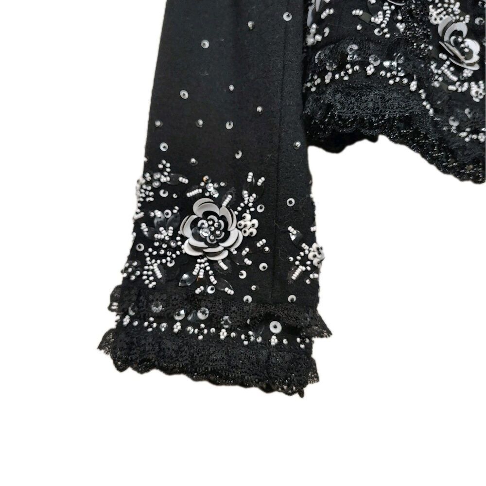 Escada Couture Sequin Beaded Jacket Size 38 Black Floral Evening Cocktail Glam - Picture 3 of 16